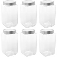 Kit Com 6 Potes de Vidro 1,7L Tampa Metal Lyor Gastro Prata Porta Mantimentos Retangular