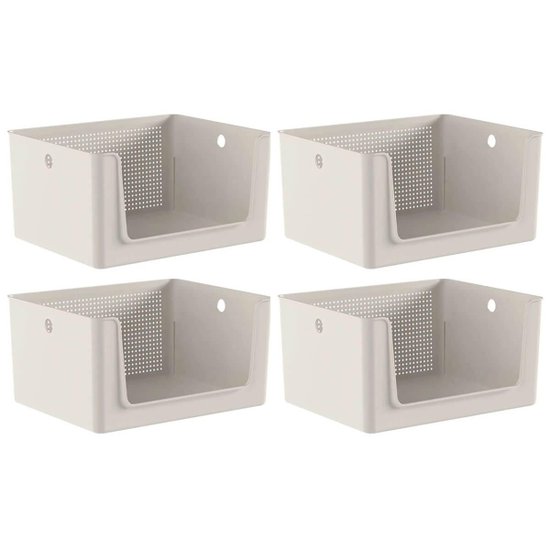 Kit Com 4 Cestos Organizadores Telado Abertura Frontal 16L Bege Flow Banheiro Lavanderia