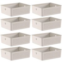 Kit Com 8 Caixas Organizadoras Multiuso Flow Bege 12L Ou Cestos Plásticos Lavanderia Closet