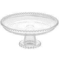 Boleira de Cristal Wolff Pearl 20x9cm Prato Redondo com Pedestal Pequeno Para Bolo Pudim