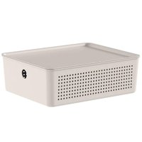 Caixa Organizadora com Tampa Ou Bege 27x22x9cm Cesto Organizador Flow Com 5,4L Closet Lavanderia
