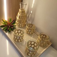 Jogo Com 2 Garrafas de Vidro Wolff com Sisal 800ml para Água Suco Leite Decoradas Fibras Naturais