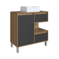 Gabinete Banheiro 80cm Paula Mel Grafite Cuba Branca Gavetas 1 Porta e 1 Nicho