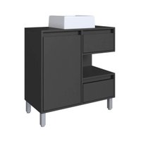 Gabinete Banheiro 80cm Paula Grafite com Cuba Branca Gavetas 1 Porta e 1 Nicho