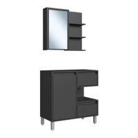 Gabinete Banheiro 80cm Paula Grafite com Espelheira 1 Porta Sem Cuba