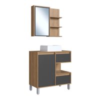 Gabinete 80cm Paula Mel Grafite Espelheira Porta Cuba Branca Em Mármore Sintético De Banheiro