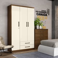 Guarda Roupa Solteiro 03 Portas 02 Gavetas Miami Henn Castanho com Off White