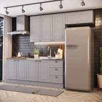Cozinha Compacta 4 Peças com Aéreo 3 Portas Amy Casa 812 Cinza