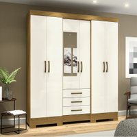 Guarda Roupa Casal 6 Portas 3 Gavetas Mentor Briz Nature com Off White