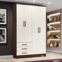 Guarda Roupa Solteiro 04 Portas 03 Gavetas City Henn Castanho com Off White