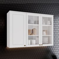 Armário Aéreo De Cozinha 120 Cm Com Vidro Amy Casa 812 Branco HP