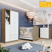 Quarto de Bebê com Guarda Roupa Com 3 Portas Cômoda e Berço Pimpolho Casa 812