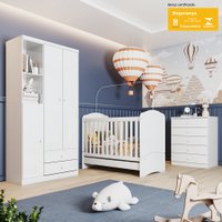 Quarto de Bebê com Guarda Roupa Com 3 Portas Cômoda e Berço Pimpolho Casa 812