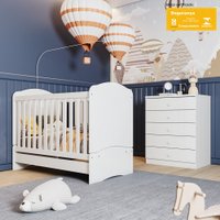 Quarto de Bebê com Berço e Cômoda Com 5 Gavetas Flocos Casa 812