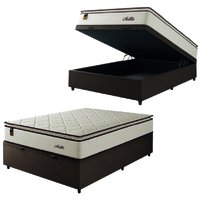 Cama Box Baú Casal Colchão Molas Ensacadas Com Pillow Malttês 138x188x69cm Suede Cáqui Hellen