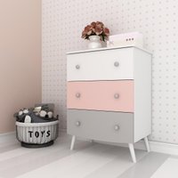 Cômoda 100% MDF 3 Gavetas Doçura Multimóveis  Branco/Cinza/Rosa