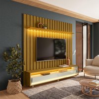 Rack com Painel RipadoCom até 70 Polegadas Sintra com LED 2 GV Cedro / Off White Alt 218 Larg 177 cm