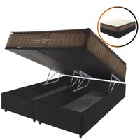 Cama Box Baú King Preta + Colchão Com Molas Ensacadas Pillow Top San Diego 193x203x72cm