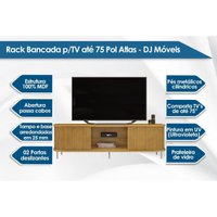 Rack Bancada c/ Painel p/ TV até 75 Pol Atlas Ripado 2 Portas 218x62cm Off White - DJ Móveis