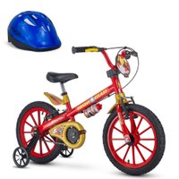 Bicicletinha Homem de Ferro com Rodinha Aro 16 Nathor com capacete Azul