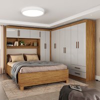 Guarda-Roupa Casal Modulado com Cama Hércules 11 Portas 6 Gavetas Cinamomo/Off White - Carioca Móveis