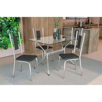 Sala de Jantar Completa Loire c/ Tampo de Vidro 120x80cm e 4 Cadeiras Florença Cromada - Preto - Kappesberg