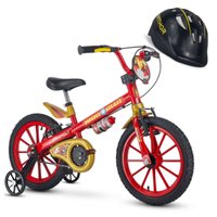 Bicicletinha Homem de Ferro com Rodinha Aro 16 Nathor com Capacete Preto