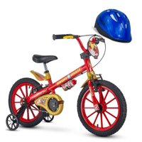Bicicleta Iron Man Homem de Ferro Aro 16 Nathor com Capacete Azul