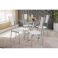 Sala de Jantar Completa Volga c/ Tampo de Vidro 90x90cm e 4 Cadeiras Lisboa Cromada - Branco - Kappesberg