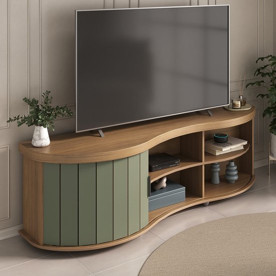 Rack para TV Até 75' Magnum 1 Porta Ripada Carvalho/Off White/Menta - Artely