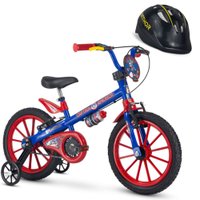 Bicicleta com Rodinha Aro 16 Capitão América Nathor com Capacete Preto