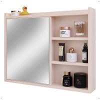 Espelheira Armário Banheiro 60 cm Espelho Porta Prateleira Organizadora Lavabo Luxo - Off White