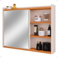 Espelheira Armário Banheiro 60 cm Espelho Porta Prateleira Organizadora Lavabo Luxo - Off White/Cinamomo