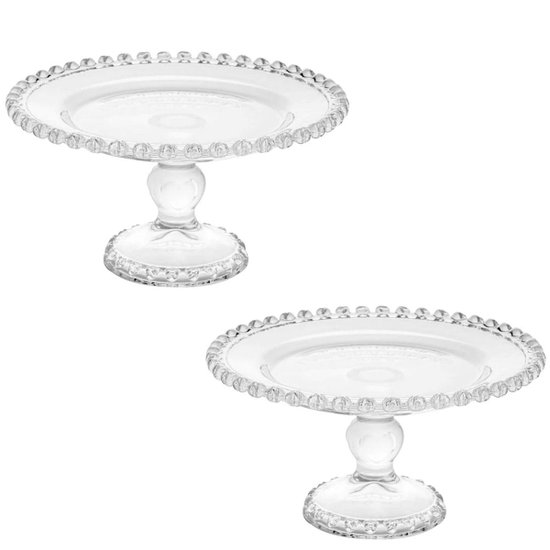 Kit 2 Boleiras de Cristal Coração 19,5cm com Pedestal Lyor Pequenas Bolo Pudim Sobremesas