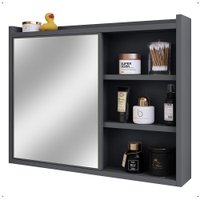 Espelheira Armário Banheiro 60 cm Espelho Porta Prateleira Organizadora Lavabo Luxo - Cinza