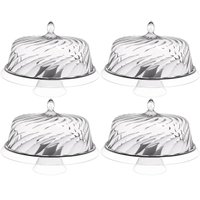4 Boleiras com Cúpula e Pé 34cm Glassy Transparente Porta Bolo Tortas Doces Crippa