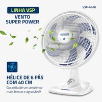 Ventilador de Mesa Mondial Super Power 3 Velocidades 6 Pas 40cm VSP-40-W Branco/Azul