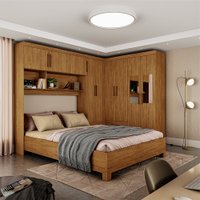 Guarda-Roupa Casal Modulado Com 5 Portas com Cama Hercules 4 Portas 4 Gavetas com Espelho