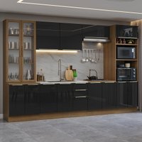 Armário de Cozinha Completa 340cm Rustic/Preto Lux Madesa 02