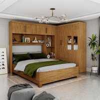 Guarda-Roupa Casal Modulado 4 Portas com Cama Hercules 4 Portas 4 Gavetas com Espelho cinamomo