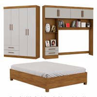 Guarda-Roupa Casal Modulado 4 Portas Hercules 4 Portas 4 Gavetas com Cama Carioca Moveis Cinamomo com Off White