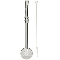 Bomba de Chimarrão 19cm Bojo Plano 800 Furos Inox 304 Detalhe Cuia Liso