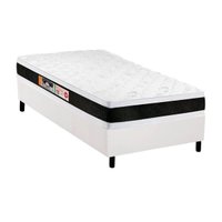 Cama Box Solteiro: Colchão Espuma Castor D45 Black e White AIR Double Face + Base CRC Courano White(88x188)