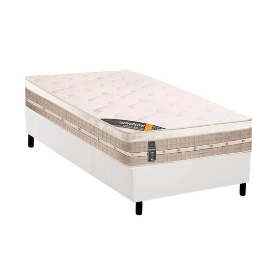 Conjunto Box Solteiro: Colchão Molas Castor Tecnopedic Premium + Base CRC Suede White (88x188)