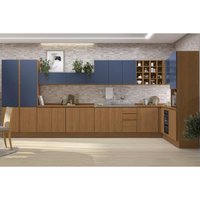 Cozinha Completa Ciela 22 Peças (5Aéreos+6Balcões+3Paneleiros+8Complementos) C22P82 Canela/Azul Profundo - Kappesberg