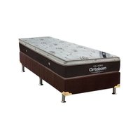 Conjunto Box Solteiro: Colchão Molas Ortobom Ensacadas Sleep King + Cama Box Suede Brown (88x188)