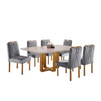 Conjunto Sala de Jantar Mesa Lisy Madeira Maci&ccedil;a e 6 Cadeiras Safira Veludo Cinza Profundo M&oacute;veis Mundial