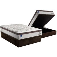 Cama Box Baú Casal: Colchão Molas Ensacadas Plumatex Personalle + Base CRC Suede Brown(138x188)