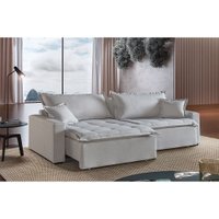Sof&aacute; Cama 4 Lugares Retr&aacute;til e Reclin&aacute;vel Belize 2.40m Linho Creme Mundial Estofados