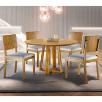 Conjunto Sala de Jantar Vitoria 4 Lugares Mesa Redonda 1,2m e 4 Cadeiras Madeira Maci&ccedil;a M&oacute;veis Mundial